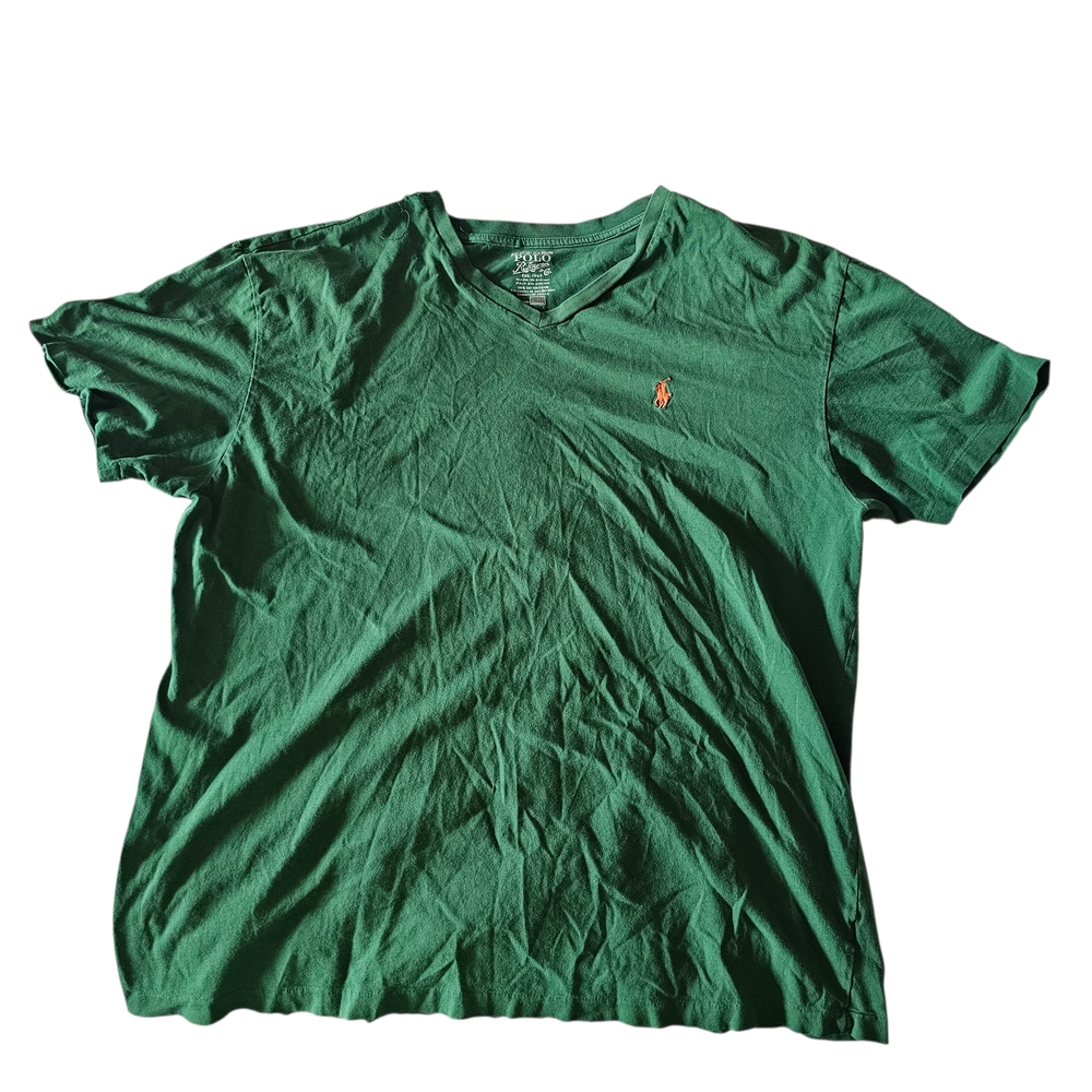 Polo Ralph Lauren V-Neck T-Shirt Mens Large Green Cotton Short Sleeve Tee